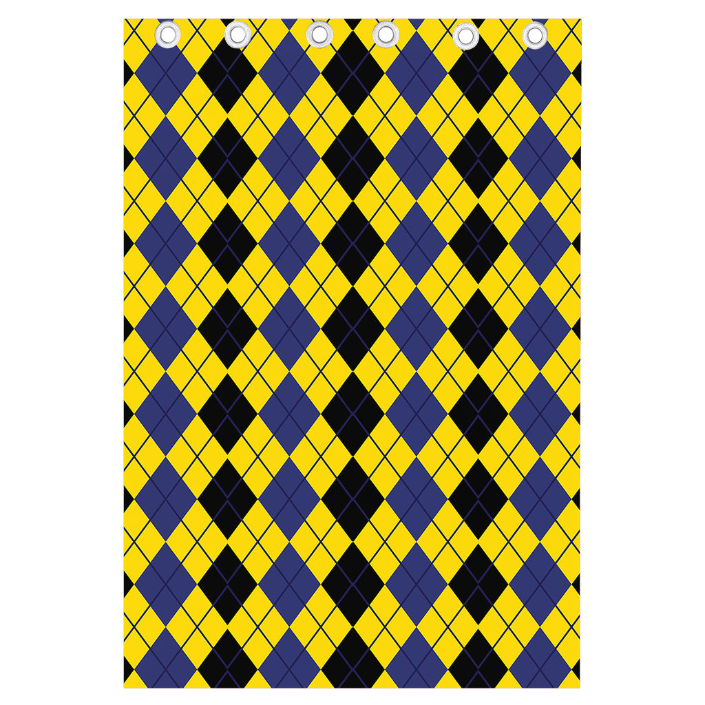 Black Blue And Yellow Argyle Print Curtain
