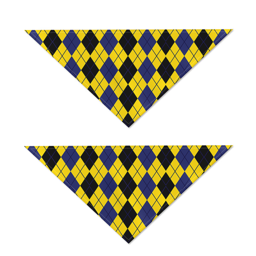 Black Blue And Yellow Argyle Print Dog Bandana