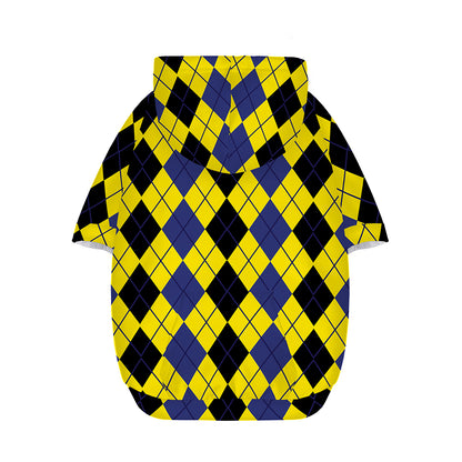 Black Blue And Yellow Argyle Print Dog Zip Up Hoodie
