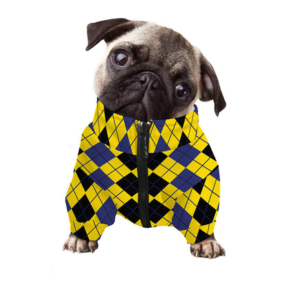 Black Blue And Yellow Argyle Print Dog Zip Up Jacket