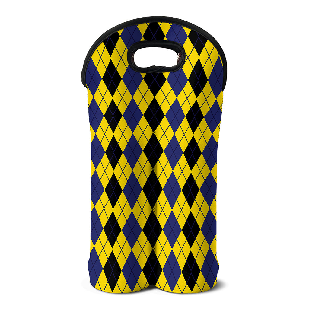 Black Blue And Yellow Argyle Print Double Neoprene Wine Tote