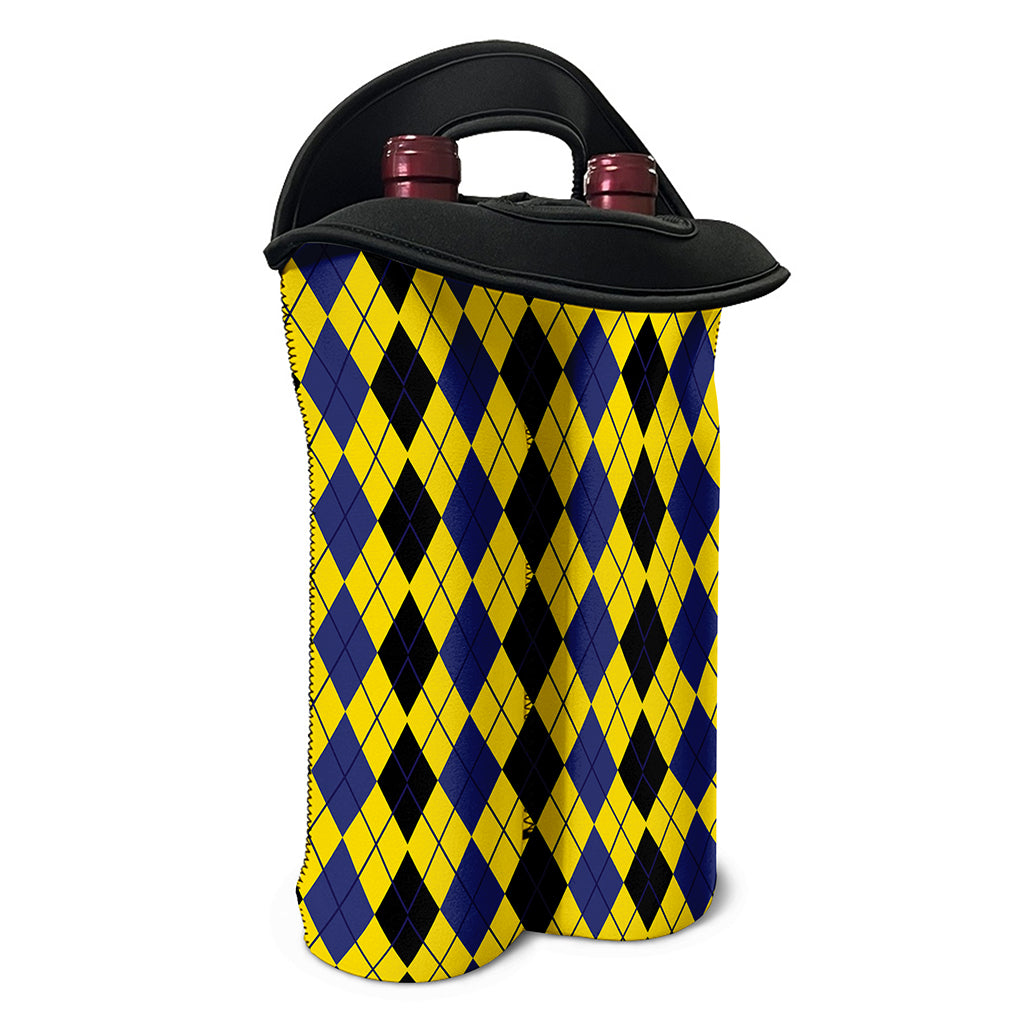 Black Blue And Yellow Argyle Print Double Neoprene Wine Tote