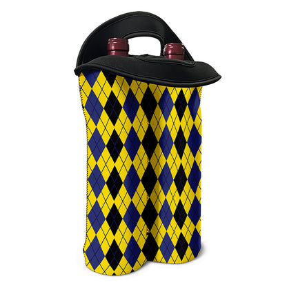 Black Blue And Yellow Argyle Print Double Neoprene Wine Tote