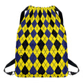 Black Blue And Yellow Argyle Print Drawstring Backpack