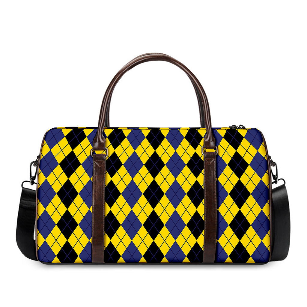 Black Blue And Yellow Argyle Print Duffle Bag
