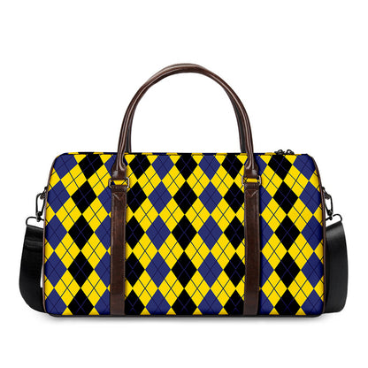 Black Blue And Yellow Argyle Print Duffle Bag