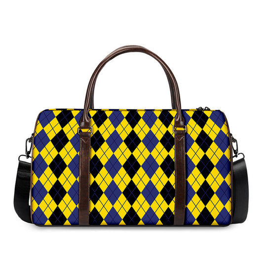 Black Blue And Yellow Argyle Print Duffle Bag