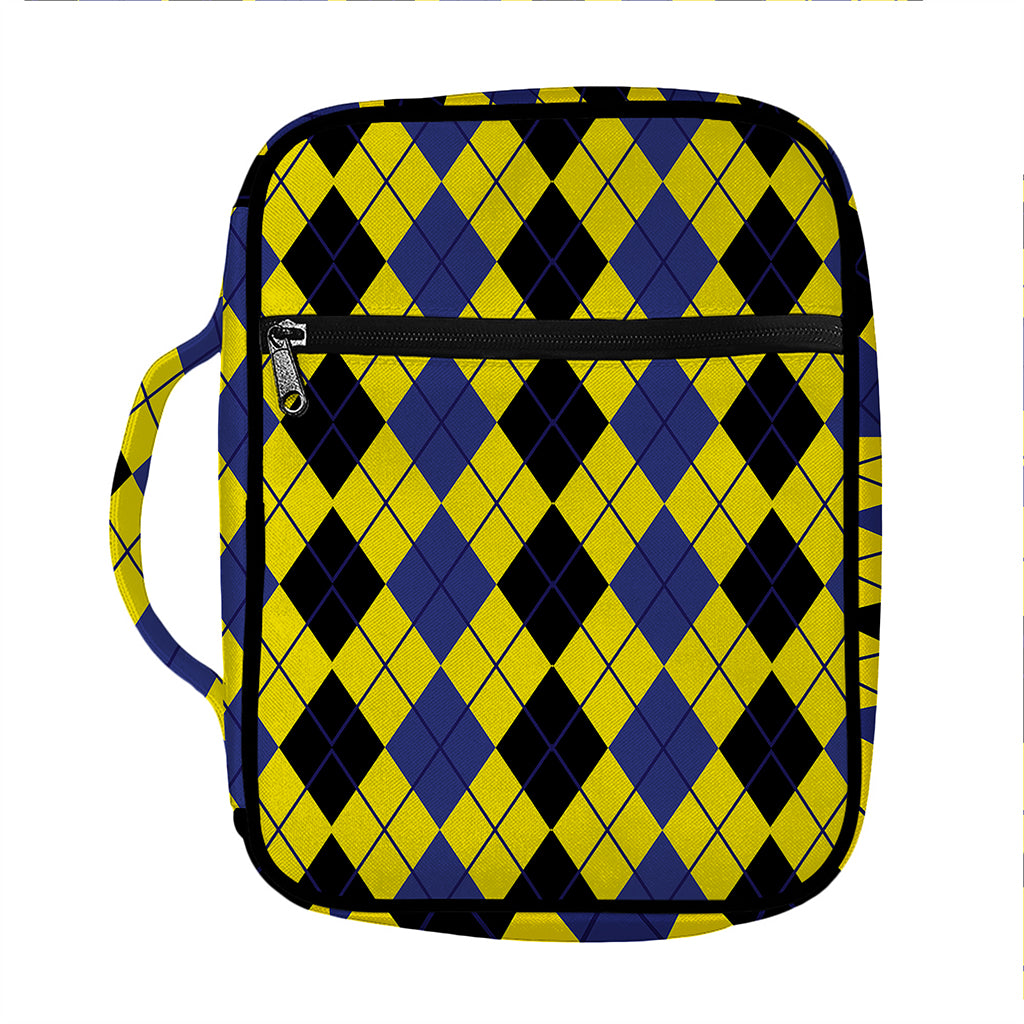 Black Blue And Yellow Argyle Print Front Pocket Bible Bag