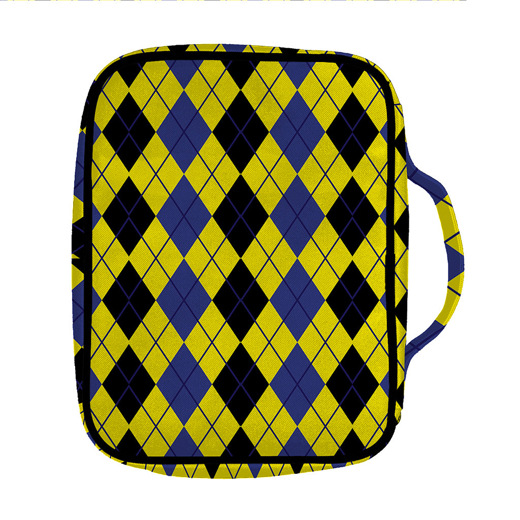 Black Blue And Yellow Argyle Print Front Pocket Bible Bag