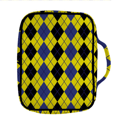 Black Blue And Yellow Argyle Print Front Pocket Bible Bag