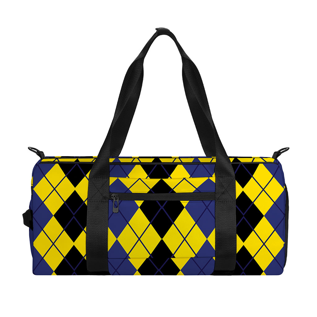 Black Blue And Yellow Argyle Print Gym Bag