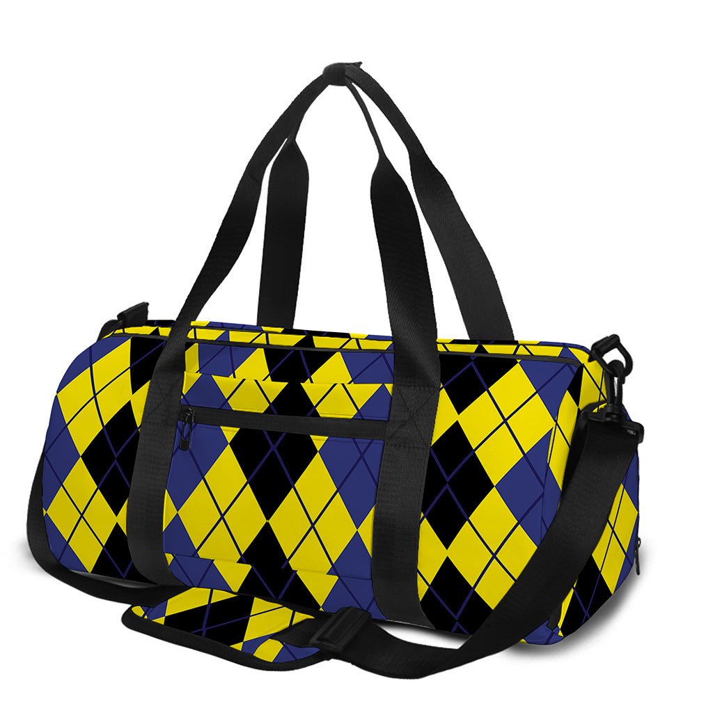 Black Blue And Yellow Argyle Print Gym Bag