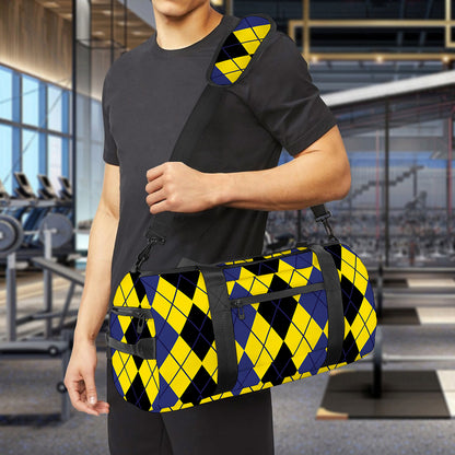 Black Blue And Yellow Argyle Print Gym Bag