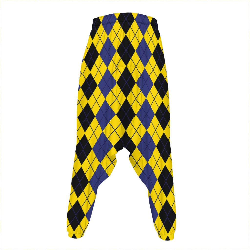Black Blue And Yellow Argyle Print Hammer Pants