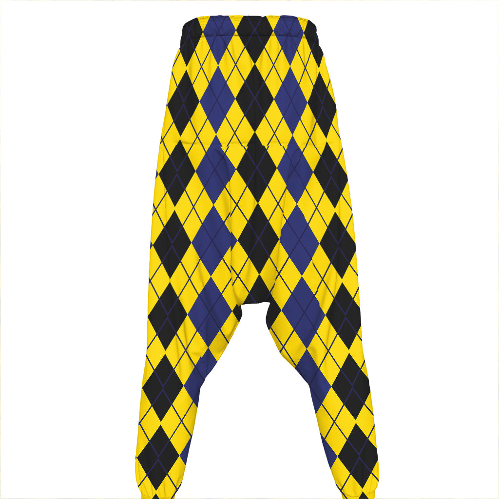 Black Blue And Yellow Argyle Print Hammer Pants