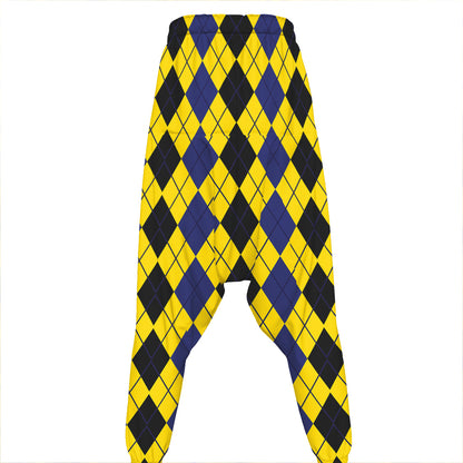 Black Blue And Yellow Argyle Print Hammer Pants