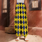 Black Blue And Yellow Argyle Print Harem Pants