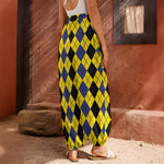 Black Blue And Yellow Argyle Print Harem Pants