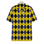 Black Blue And Yellow Argyle Print Hawaiian Shirt