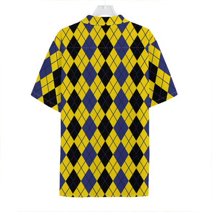 Black Blue And Yellow Argyle Print Hawaiian Shirt
