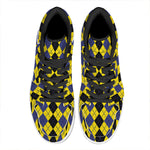 Black Blue And Yellow Argyle Print High Top Leather Sneakers