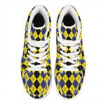 Black Blue And Yellow Argyle Print High Top Leather Sneakers