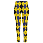 Black Blue And Yellow Argyle Print High-Waisted Pocket Leggings