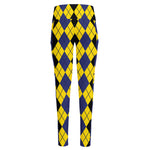 Black Blue And Yellow Argyle Print High-Waisted Pocket Leggings