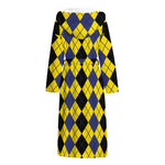 Black Blue And Yellow Argyle Print Hooded Bathrobe