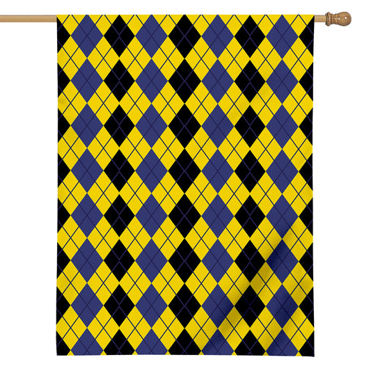 Black Blue And Yellow Argyle Print House Flag