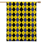 Black Blue And Yellow Argyle Print House Flag