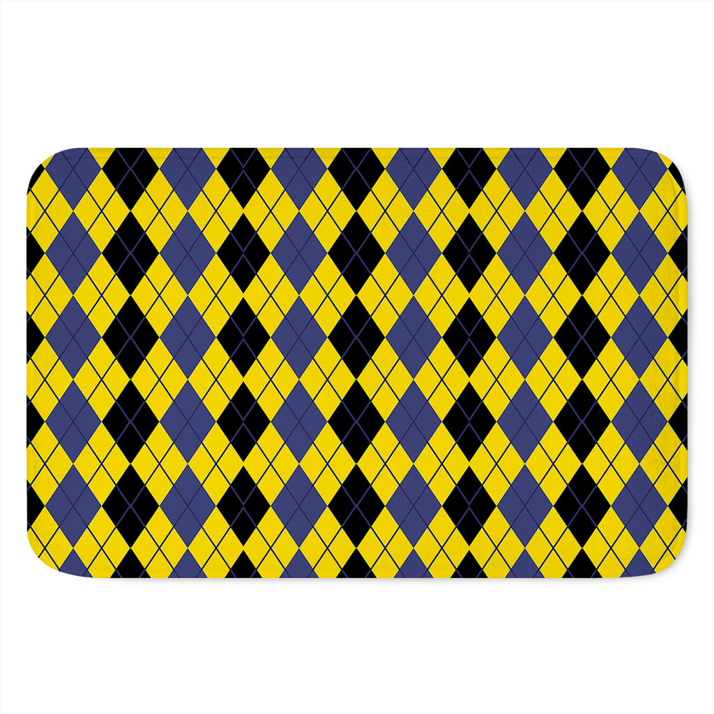 Black Blue And Yellow Argyle Print Indoor Door Mat