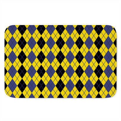 Black Blue And Yellow Argyle Print Indoor Door Mat