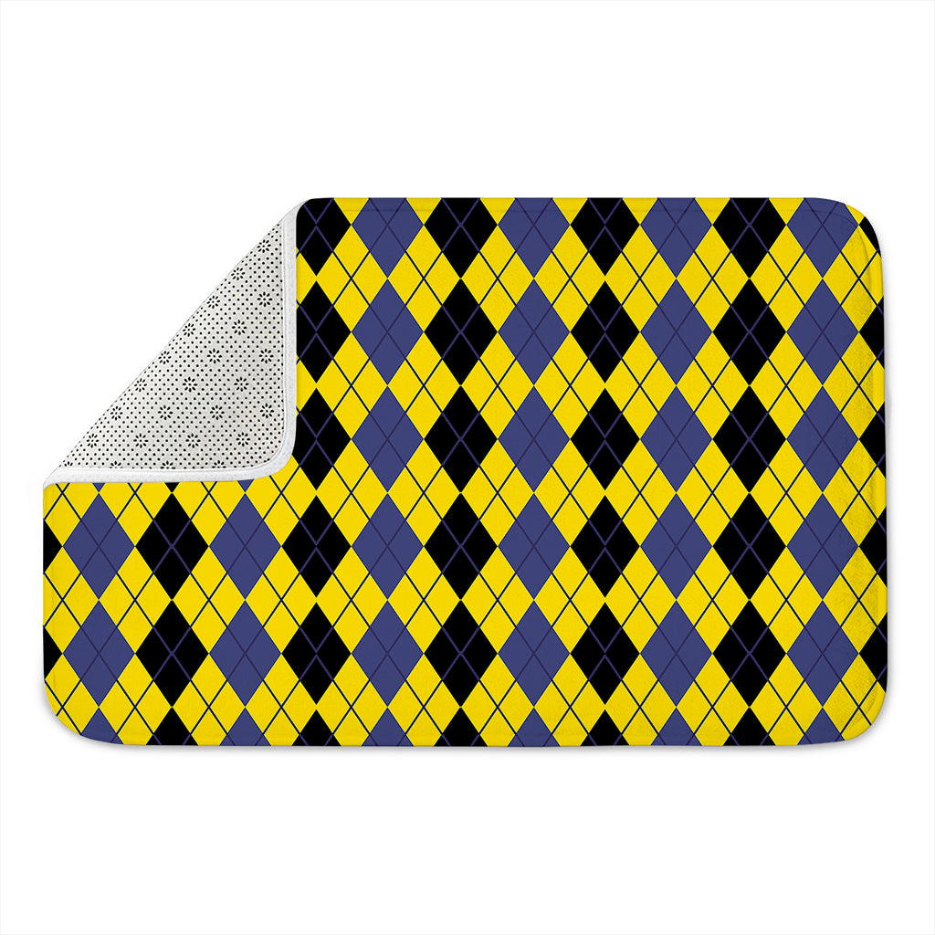Black Blue And Yellow Argyle Print Indoor Door Mat