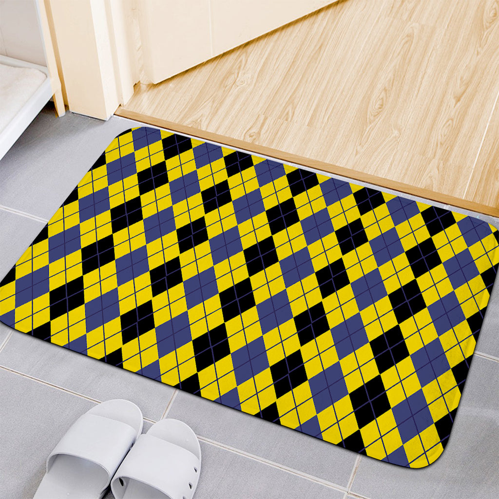 Black Blue And Yellow Argyle Print Indoor Door Mat