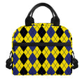 Black Blue And Yellow Argyle Print Insulated Lunch Bag
