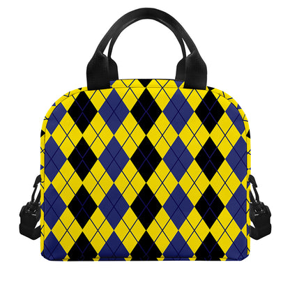 Black Blue And Yellow Argyle Print Insulated Lunch Bag