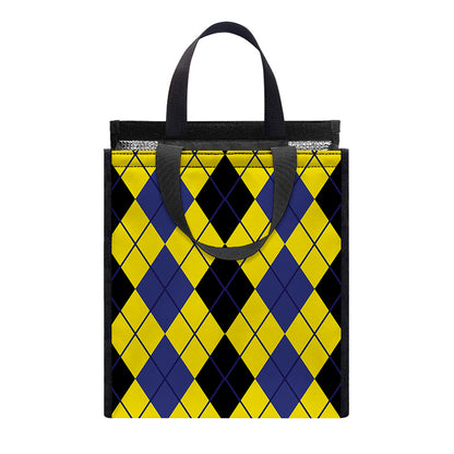 Black Blue And Yellow Argyle Print Insulated Lunch Tote
