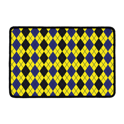 Black Blue And Yellow Argyle Print Kitchen Mat