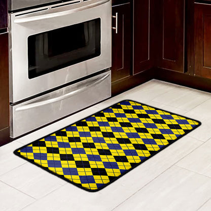 Black Blue And Yellow Argyle Print Kitchen Mat