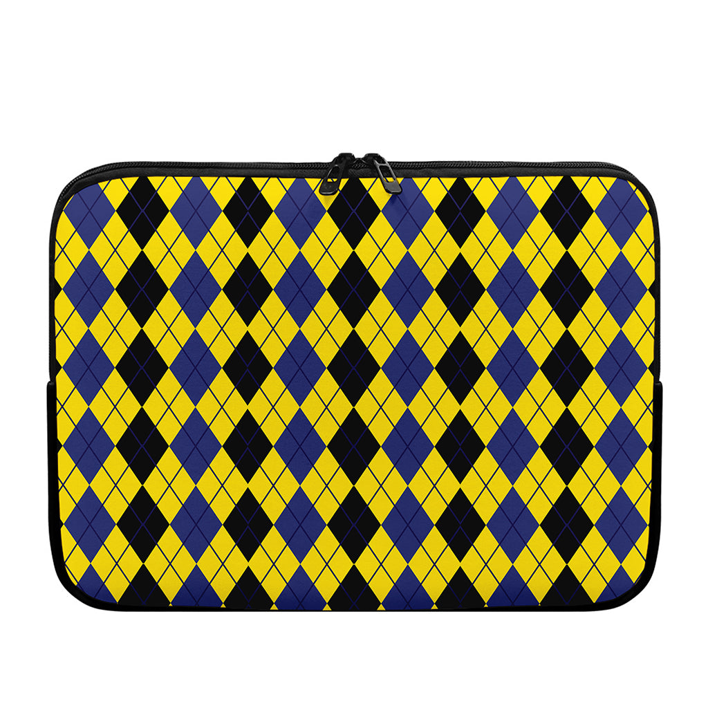 Black Blue And Yellow Argyle Print Laptop Sleeve