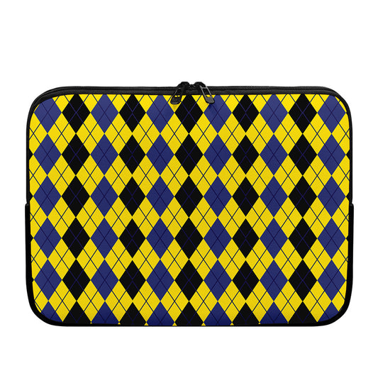Black Blue And Yellow Argyle Print Laptop Sleeve