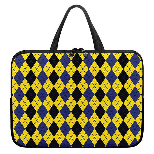 Black Blue And Yellow Argyle Print Laptop Sleeve With Handle