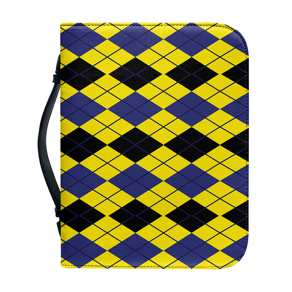 Black Blue And Yellow Argyle Print Leather Bible Cover