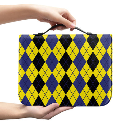Black Blue And Yellow Argyle Print Leather Bible Cover