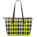 Black Blue And Yellow Argyle Print Leather Tote Bag With Zipper