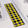 Black Blue And Yellow Argyle Print Long Kitchen Mat
