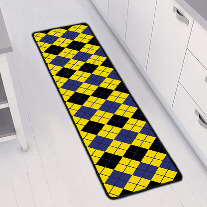 Black Blue And Yellow Argyle Print Long Kitchen Mat