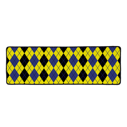 Black Blue And Yellow Argyle Print Long Kitchen Mat