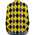 Black Blue And Yellow Argyle Print Long Sleeve Baseball Jersey